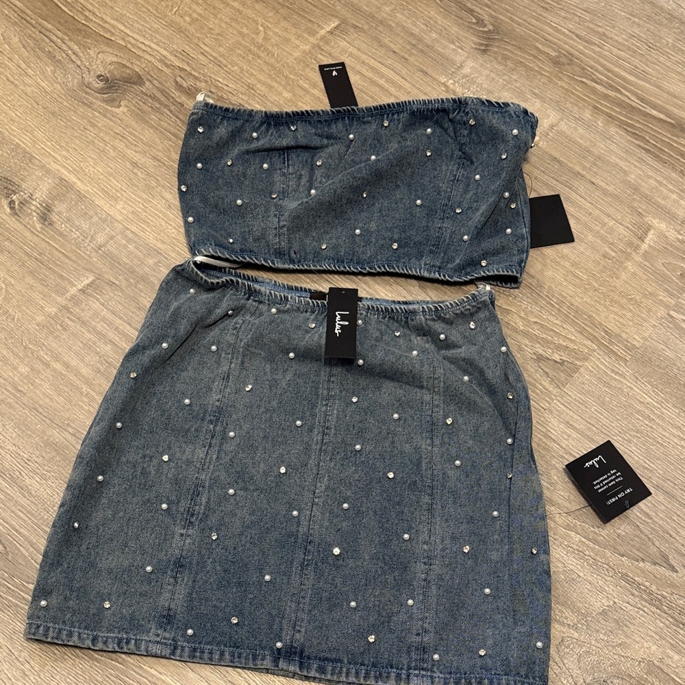 *NWT Lulu's Glamorous Vibe Medium Wash Denim Two-Piece Mini Dress - Medium